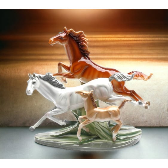 Ceramic Galloping Horses Statue 12in Rustic  Her Dad Image 2