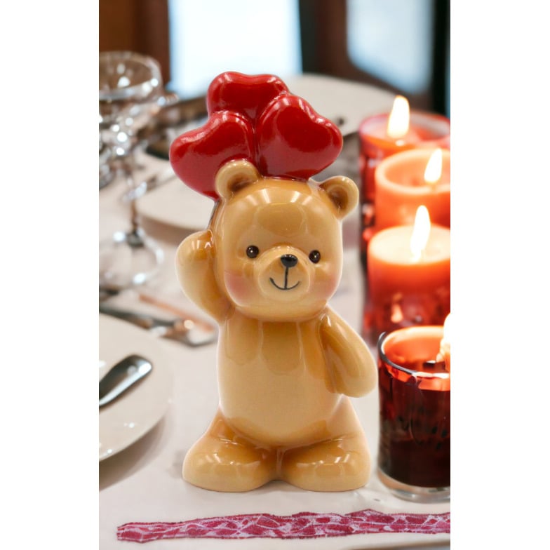 Ceramic Teddy Bear Heart Balloons Vase 3x2.5x5.75 Image 1