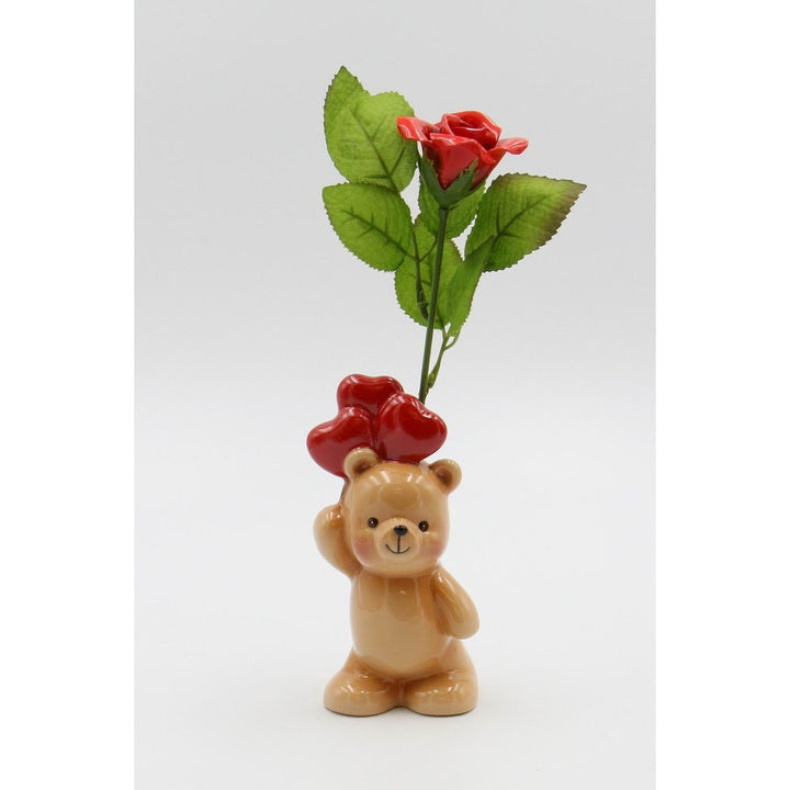 Ceramic Teddy Bear Heart Balloons Vase 3x2.5x5.75 Image 3