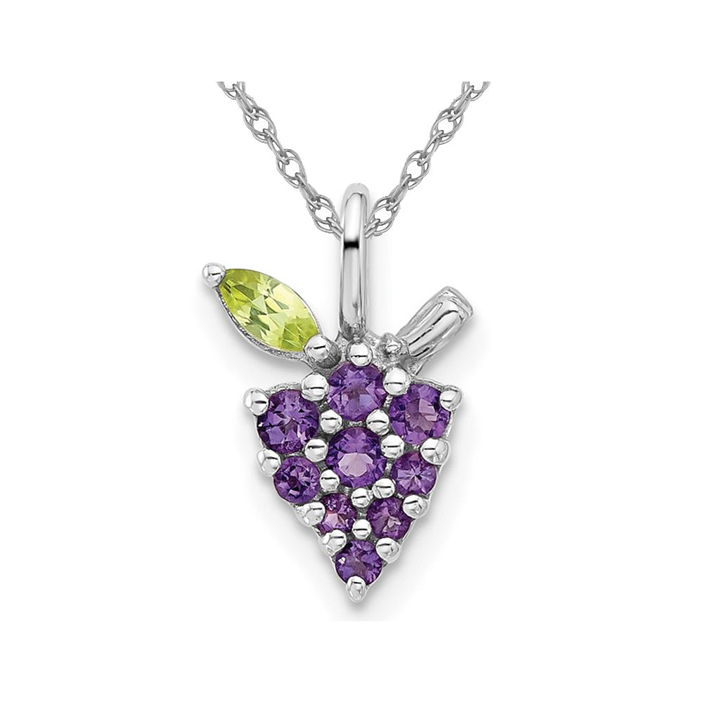 1/5 Carat (ctw) Amethyst and Peridot Grape Charm Pendant Necklace in Sterling Silver with Chain Image 1