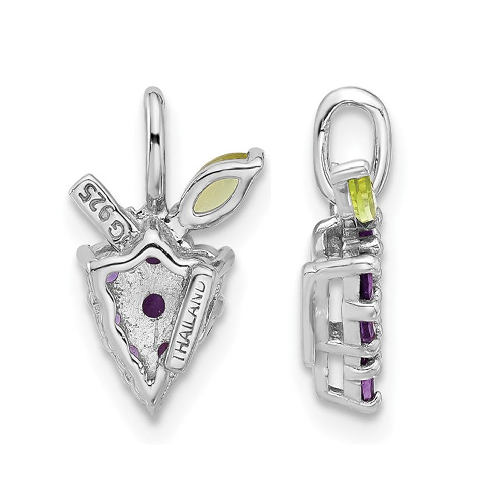 1/5 Carat (ctw) Amethyst and Peridot Grape Charm Pendant Necklace in Sterling Silver with Chain Image 2