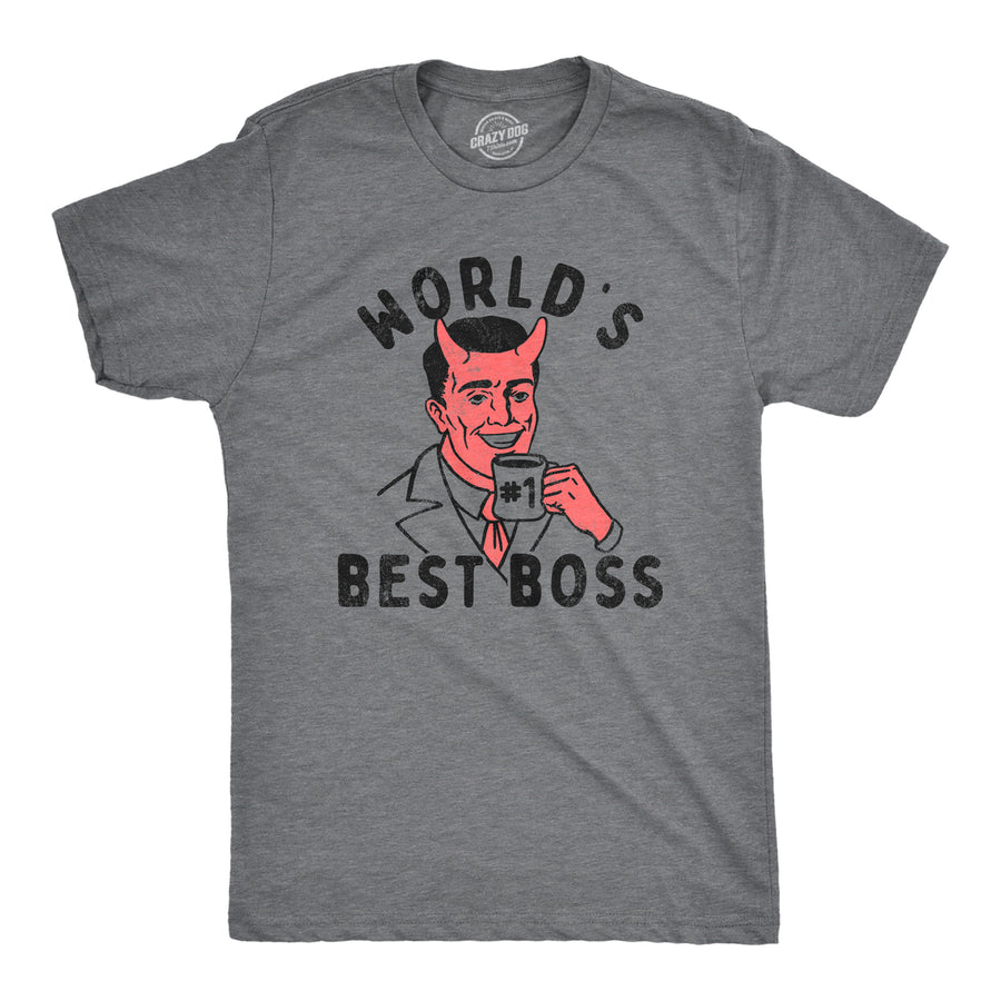 Mens Worlds Best Boss T Shirt Funny Office Job Devil Joke Tee For Guys Image 1