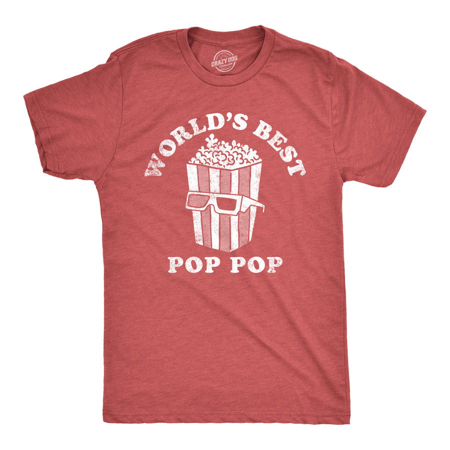 Mens Worlds Best Pop Pop T Shirt Funny Fathers Day Gift Movie Popcorn Lovers Tee For Guys Image 1