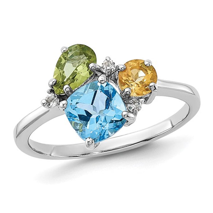 2.01 Carat (ctw)Blue TopazPeridotand Citrine Ring in Sterling Silver Image 1