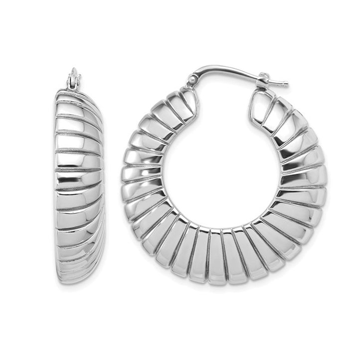 Striped Large Sterling Silver Hoop Earrings with Texture Design Image 1