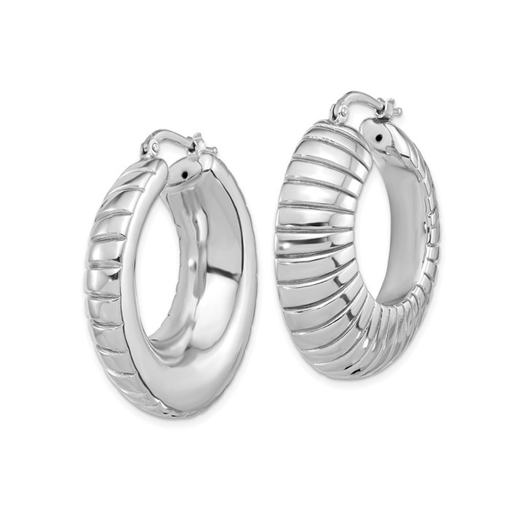 Striped Large Sterling Silver Hoop Earrings with Texture Design Image 2