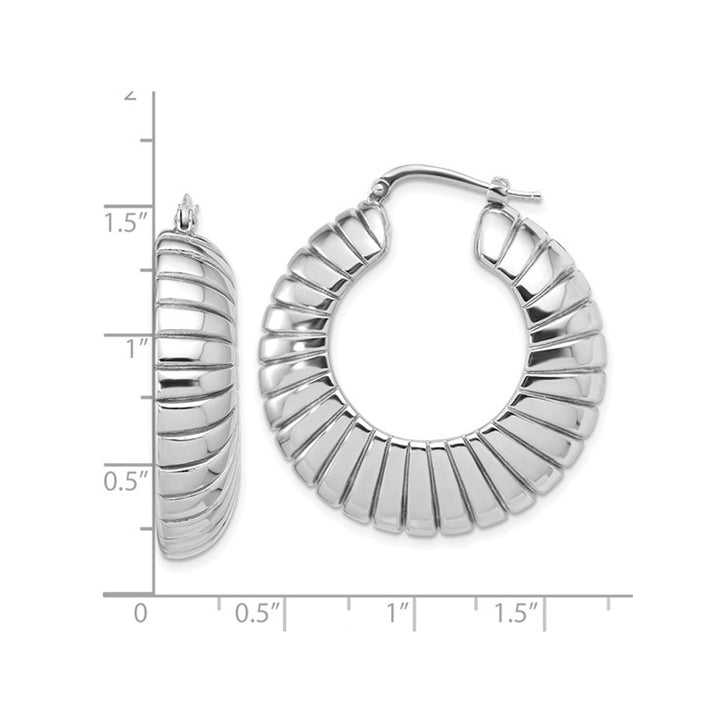 Striped Large Sterling Silver Hoop Earrings with Texture Design Image 4