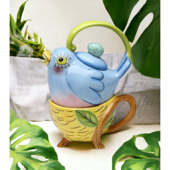 Ceramic Bird in Nest Tea For One 9 oz Tea Set Image 1