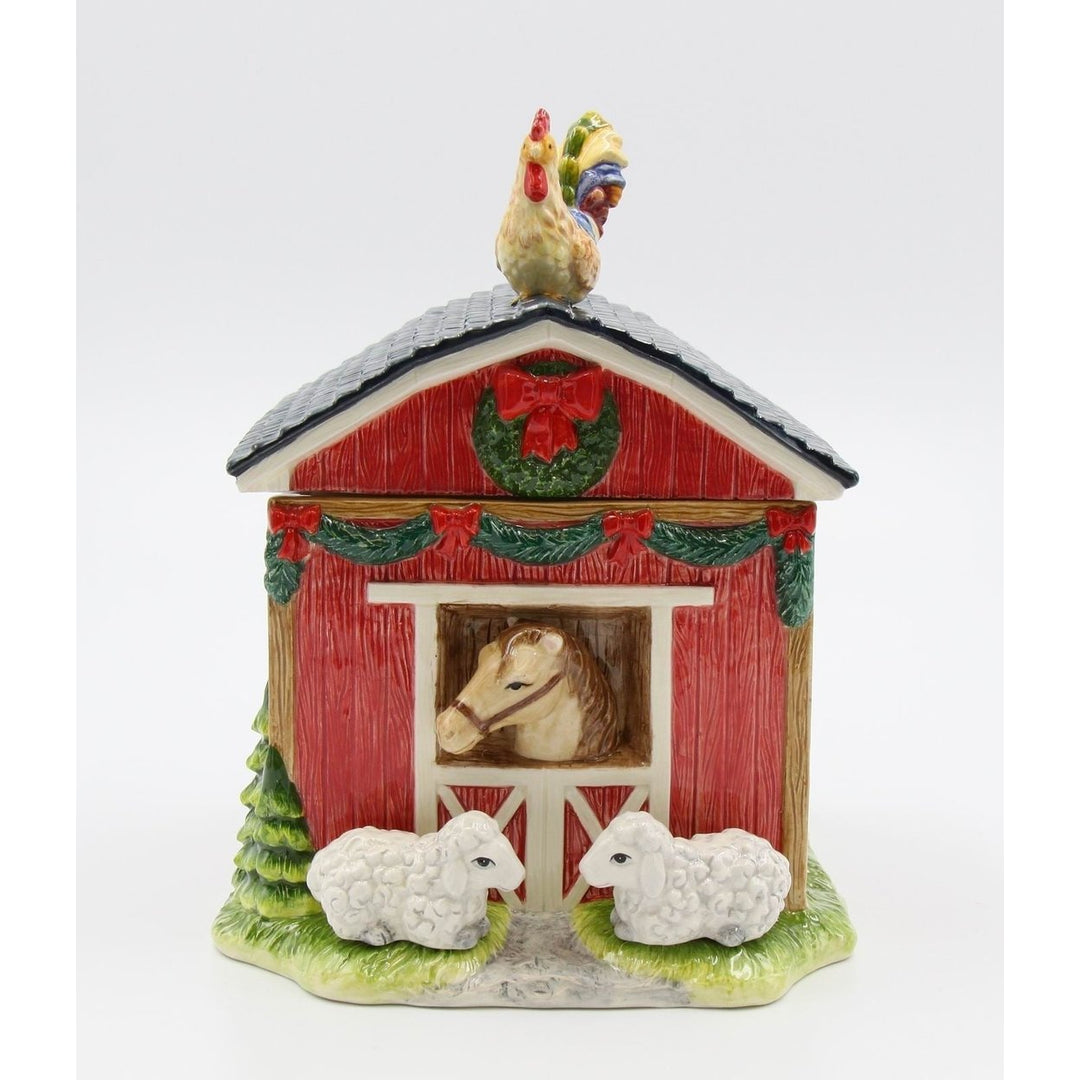 Ceramic Barn House Cookie Jar 7.375in Rustic Kitchen Image 3