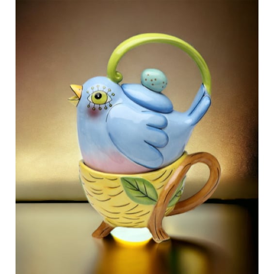 Ceramic Bird in Nest Tea For One 9 oz Tea Set Image 2