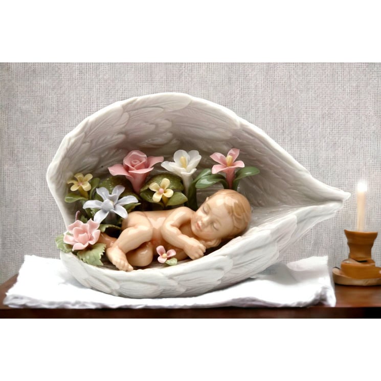 Ceramic Baby in Angel Wings 6" Flower Decor Nursery Image 2