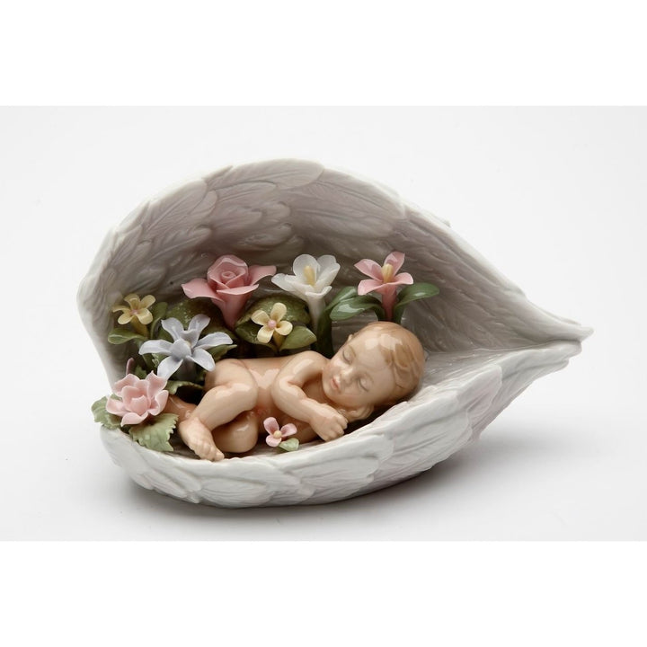 Ceramic Baby in Angel Wings 6" Flower Decor Nursery Image 3