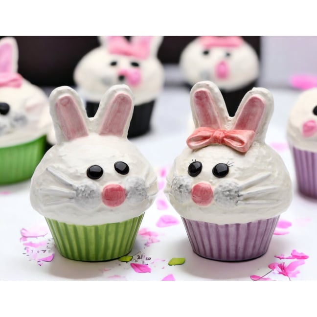 Ceramic Bunny Rabbit Cupcake Salt and Pepper Shakers Image 1