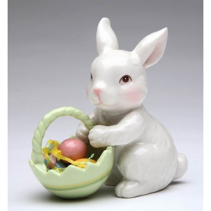 Ceramic Bunny Rabbit With Easter Egg Basket FigurineHome DcorKitchen DcorSpring DcorEaster Dcor Image 3