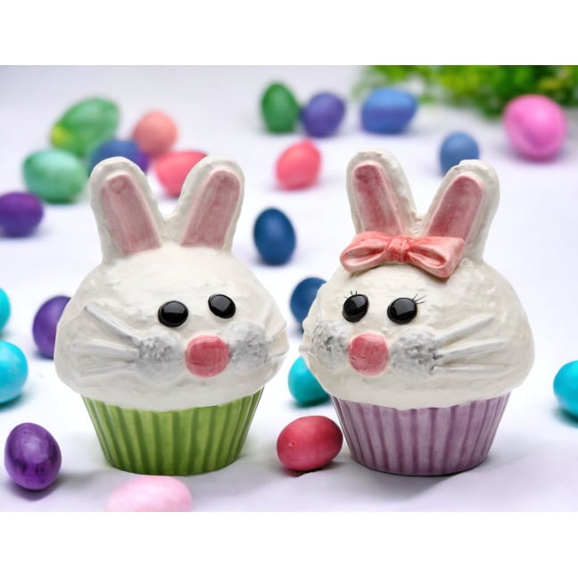 Ceramic Bunny Rabbit Cupcake Salt and Pepper Shakers Image 2