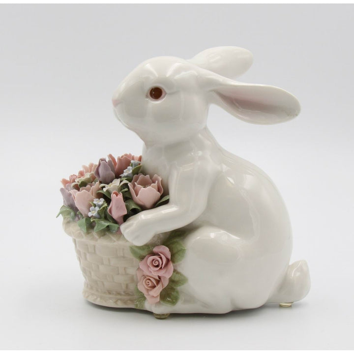 Ceramic Bunny Rabbit Figurine 8.5" with Flower Basket Image 3