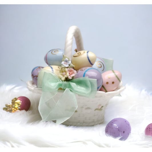 Ceramic Easter Egg Basket Music Box 5.75 inches My Favorite Things Image 2