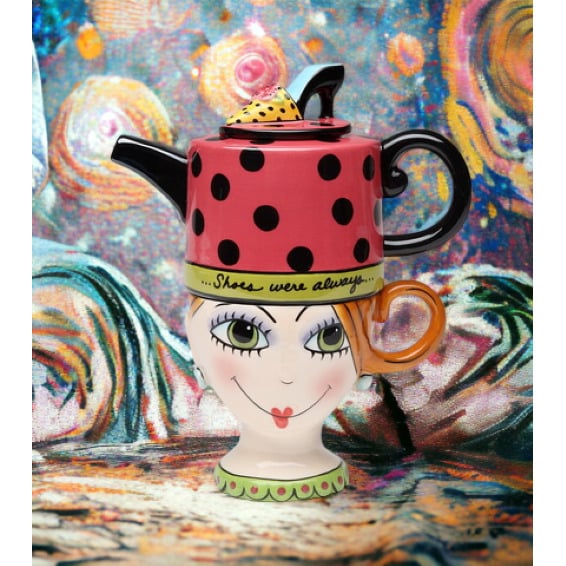 Ceramic Tea for One Set Lady Thinking About Shoes 10 oz Teapot Gift Image 2