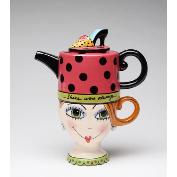 Ceramic Tea for One Set Lady Thinking About Shoes 10 oz Teapot Gift Image 3