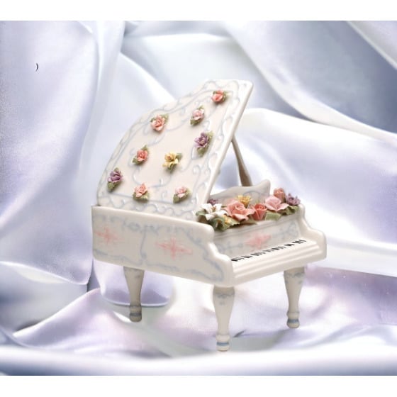 Hand Crafted Ceramic Grand Piano Music Box with faux Elise 5.875 x 4.75 x 7.75 Image 2