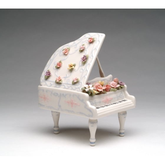 Hand Crafted Ceramic Grand Piano Music Box with faux Elise 5.875 x 4.75 x 7.75 Image 3