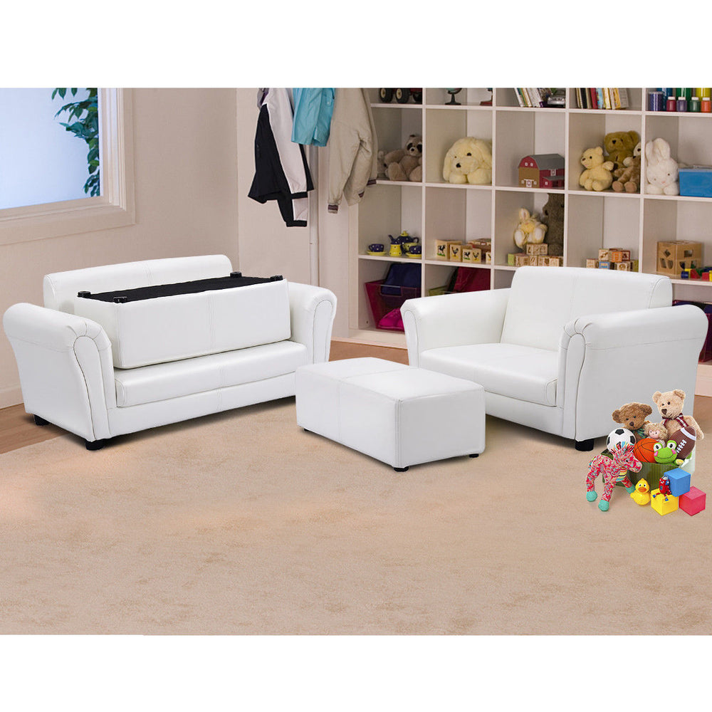 White Kids Sofa Armrest Chair Couch Lounge Children Birthday Gift w/ Ottoman Image 2