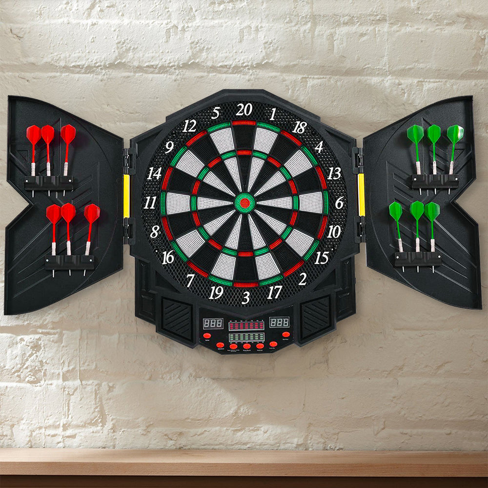 Professional Electronic Dartboard Cabinet Set w/ 12 Darts Game Room LED Display Image 2