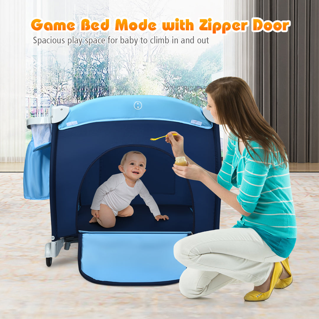 Foldable Baby Crib Playpen Travel Infant Flat Bassinet Bed Mosquito Net Music w Bag Image 4