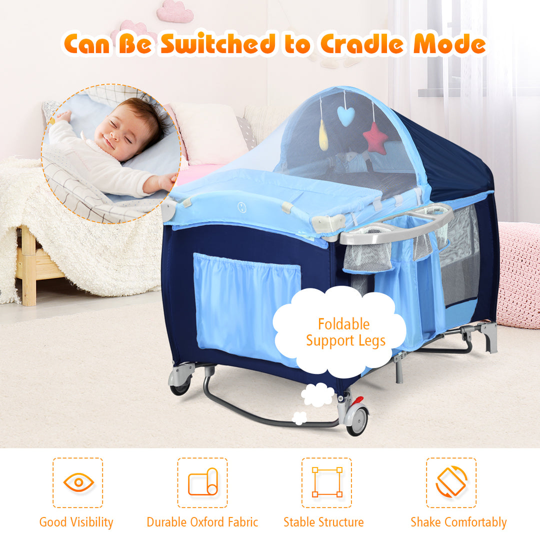 Foldable Baby Crib Playpen Travel Infant Flat Bassinet Bed Mosquito Net Music w Bag Image 4