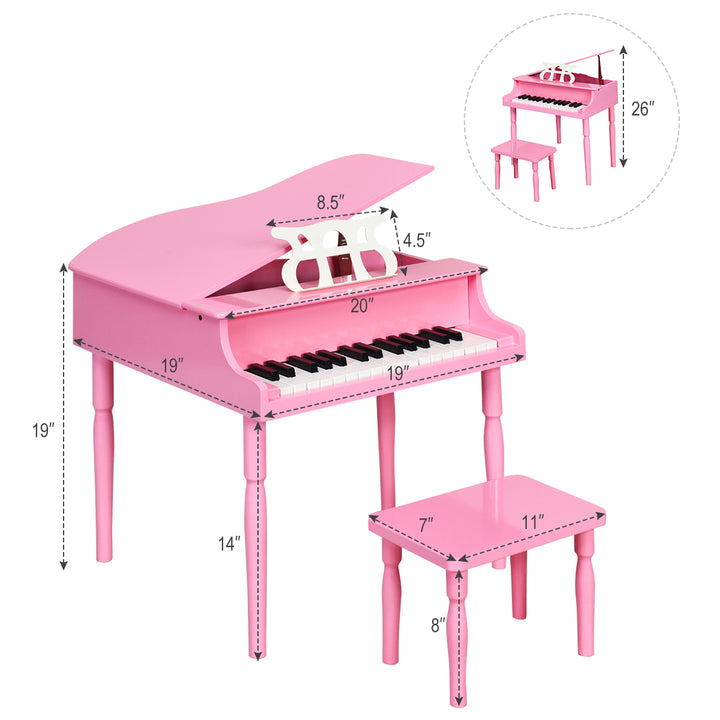 Costway 30-Key Classic Baby Grand Piano Toddler Toy Wood w/ Bench and Music Rack PinkBlack Image 2