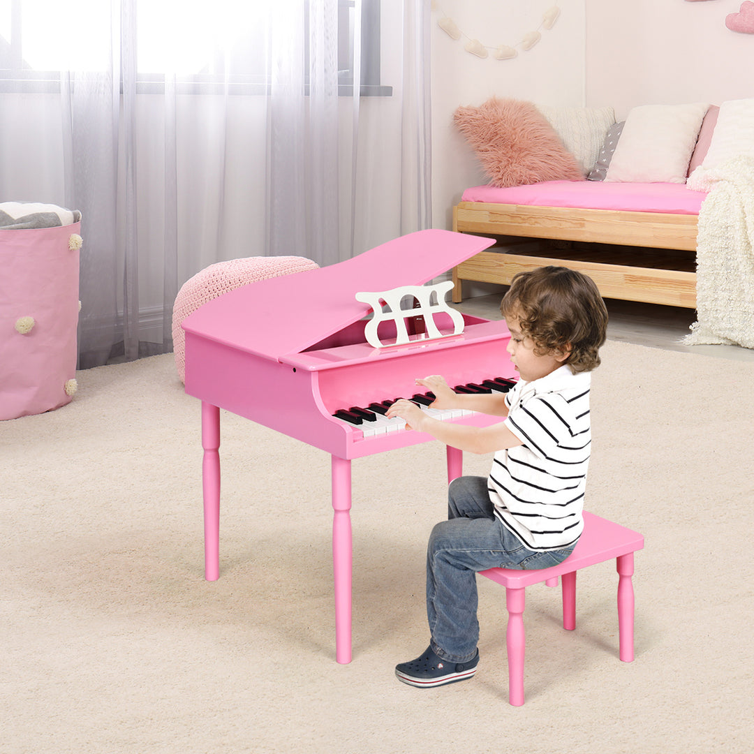 Costway 30-Key Classic Baby Grand Piano Toddler Toy Wood w/ Bench and Music Rack PinkBlack Image 3