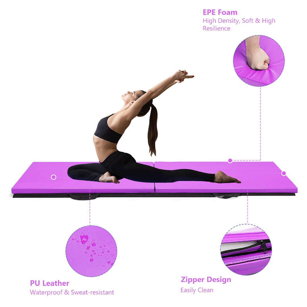 6x2 x 1.6"Gymnastics Yoga Mat Thick Two Folding Panel Purple Portable Image 2