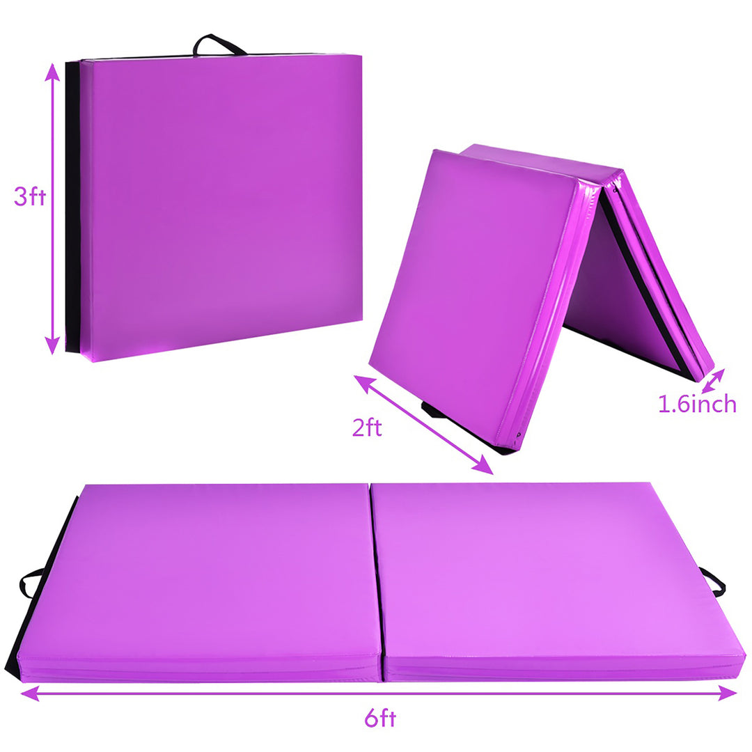 6x2 x 1.6"Gymnastics Yoga Mat Thick Two Folding Panel Purple Portable Image 4