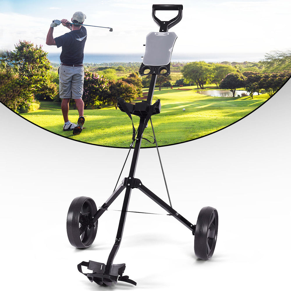 Folding 2 Wheel Push Pull Golf Club Cart Trolley Swivel w/Scoreboard Lightweight Image 2