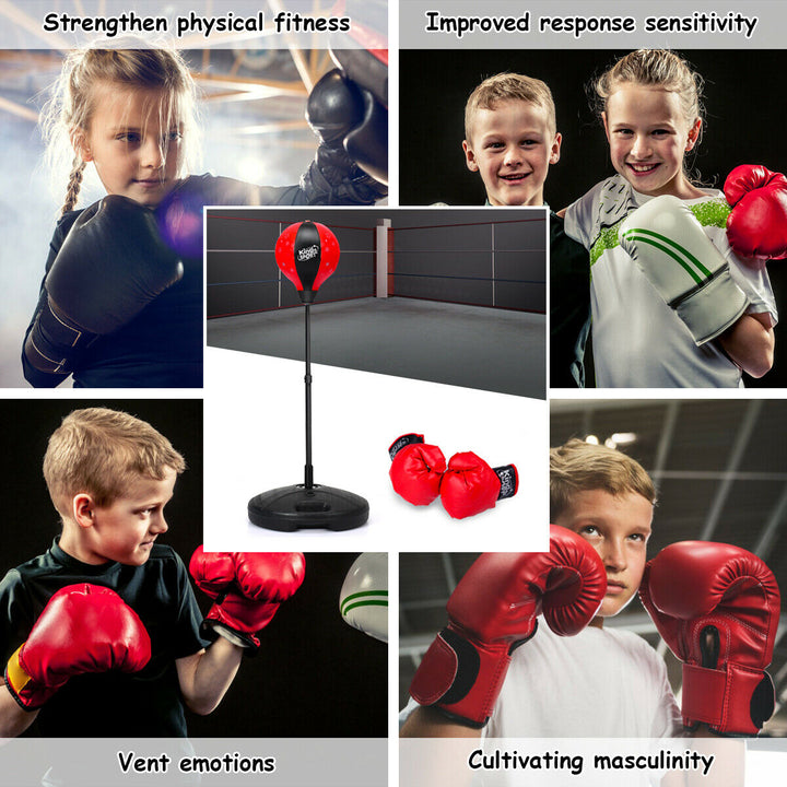 Kids Punching Bag Toy Set Adjustable Stand Boxing Glove Speed Ball w/ Pump Image 4