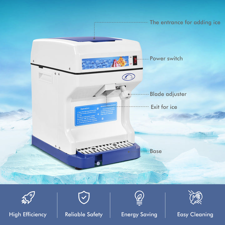 Electric Ice Shaver Machine Tabletop Shaved Ice Crusher Ice Snow Cone Maker Image 4