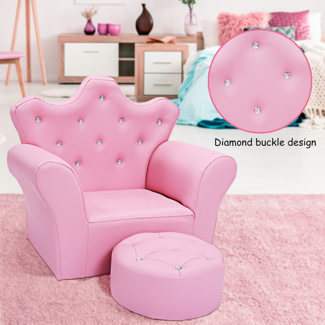 Pink Kids Sofa Armrest Chair Couch Children Toddler Birthday Gift w/ Ottoman Image 2