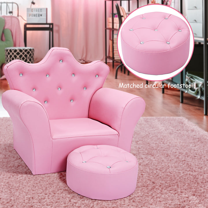 Pink Kids Sofa Armrest Chair Couch Children Toddler Birthday Gift w/ Ottoman Image 3