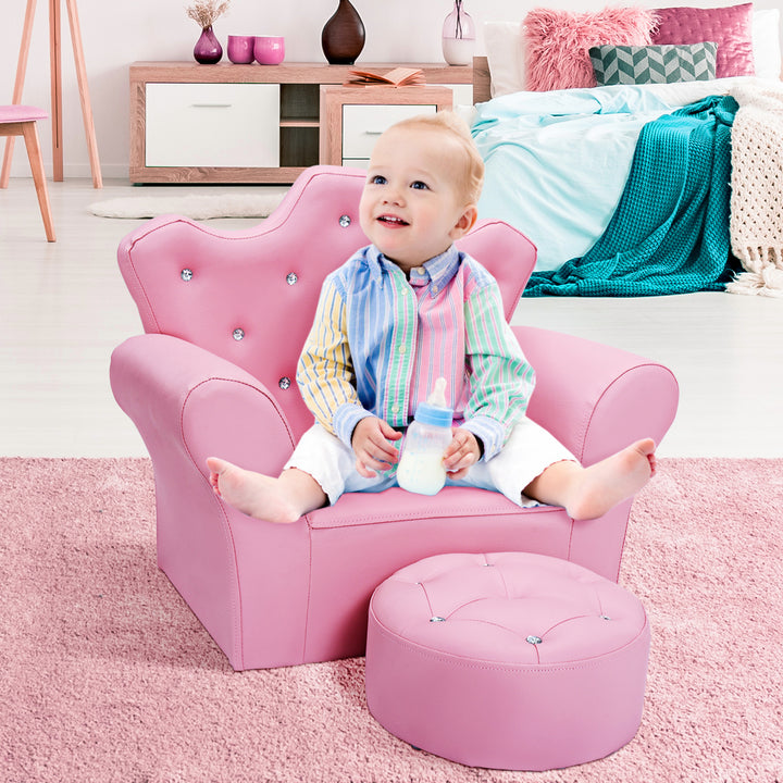 Pink Kids Sofa Armrest Chair Couch Children Toddler Birthday Gift w/ Ottoman Image 4