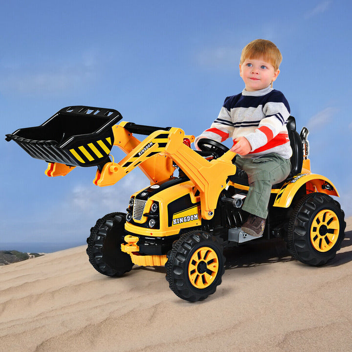 12V Battery Powered Kids Ride On Excavator Truck w/ Front Loader Digger Yellow Image 2