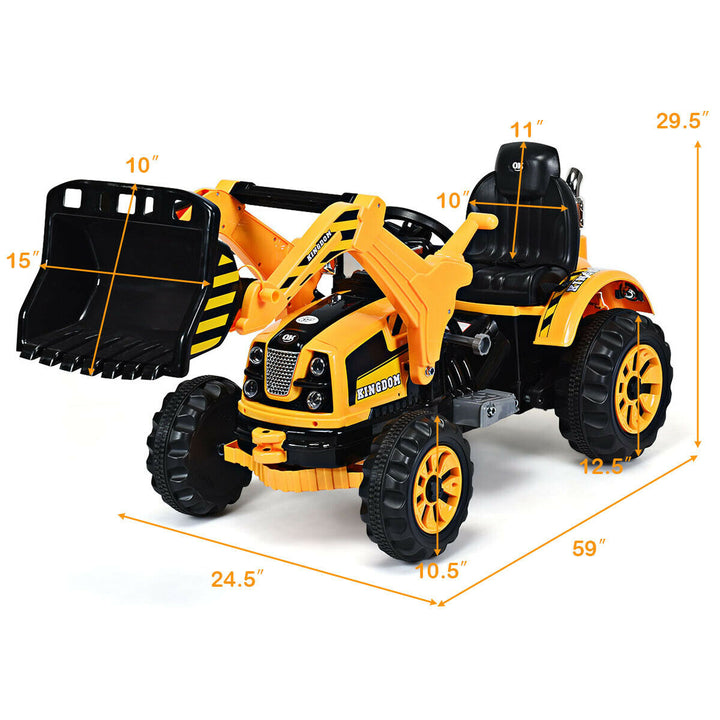 12V Battery Powered Kids Ride On Excavator Truck w/ Front Loader Digger Yellow Image 3
