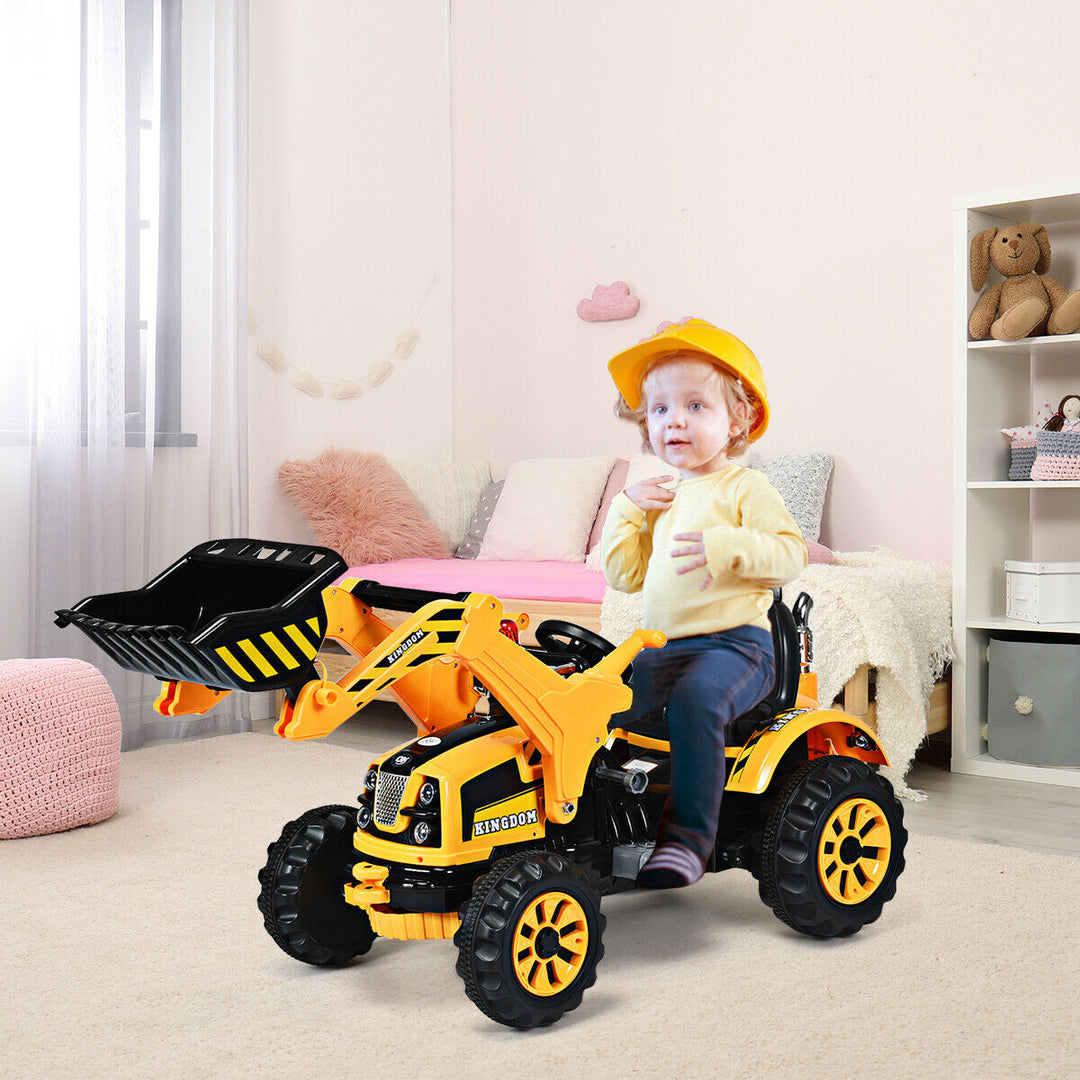 12V Battery Powered Kids Ride On Excavator Truck w/ Front Loader Digger Yellow Image 4