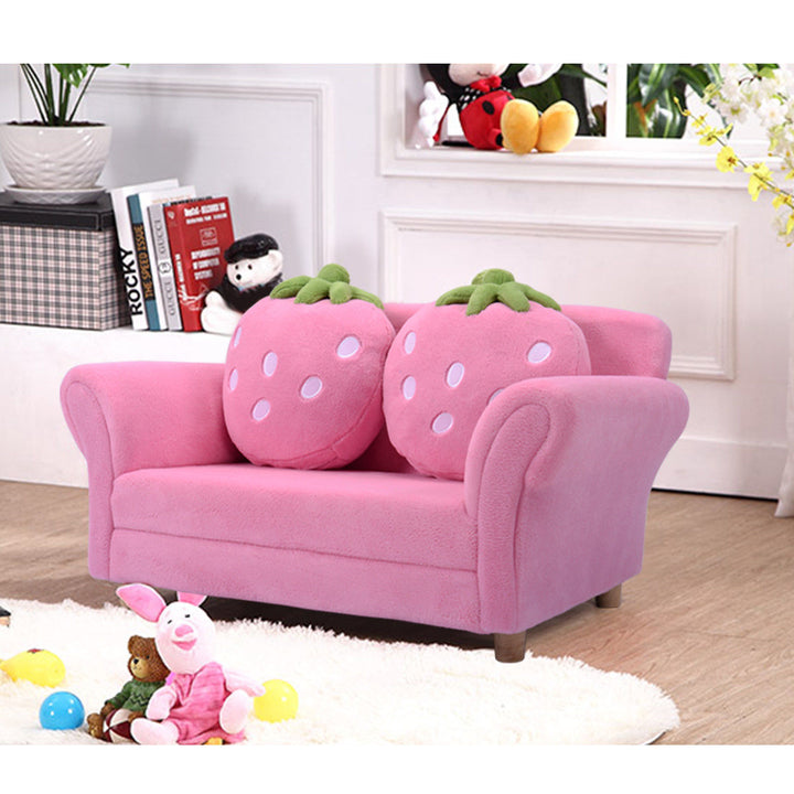 Kids Sofa Strawberry Armrest Chair Lounge Couch w/2 Pillow Children Toddler Pink Image 4