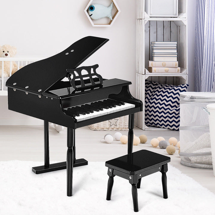 Childs 30 key Toy Grand Baby Piano w/ Kids Bench Wood Black Image 3