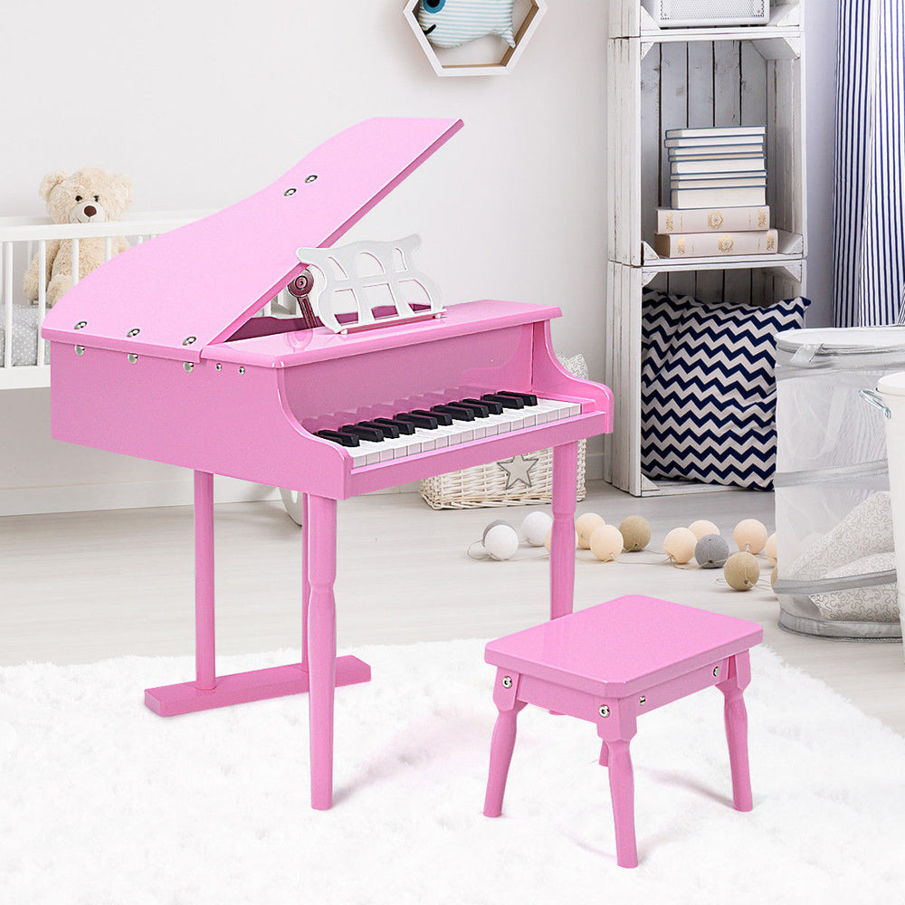 Childs 30 key Toy Grand Baby Piano w/ Kids Bench Wood Pink Image 2