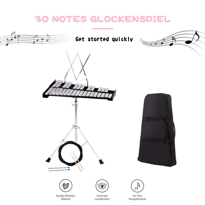 Percussion Glockenspiel Bell Kit 30 Notes w/ Practice Pad +Mallets+Sticks+Stand Image 4