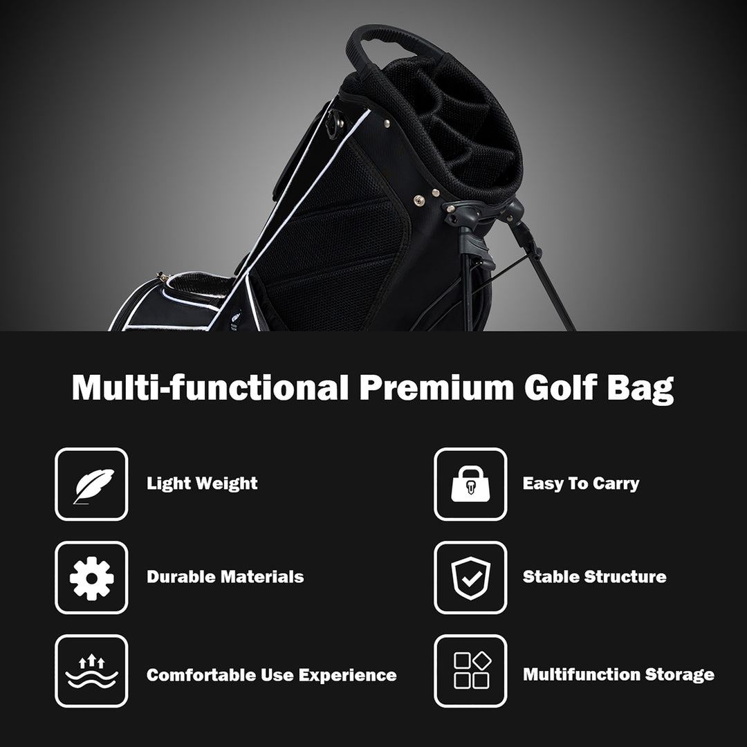 Golf Stand Cart Bag Club w/6 Way Divider Carry Organizer Pockets Storage Black Image 4