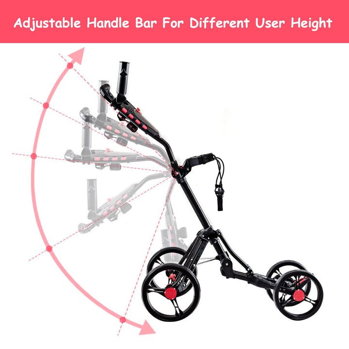 Folding 4 Wheel Golf Pull Push Cart Trolley Club Umbrella Scorecard Drink Holder Image 3