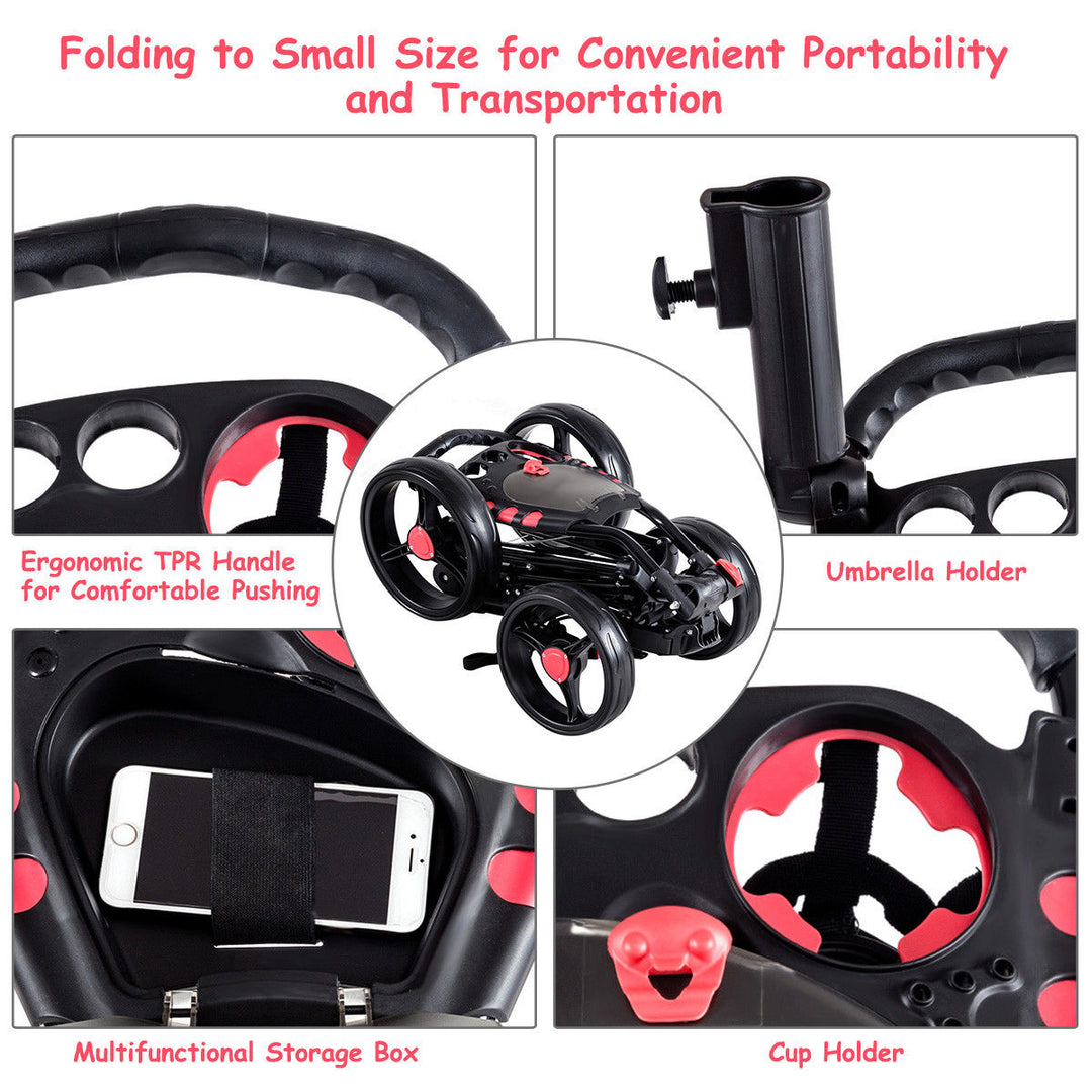 Folding 4 Wheel Golf Pull Push Cart Trolley Club Umbrella Scorecard Drink Holder Image 4