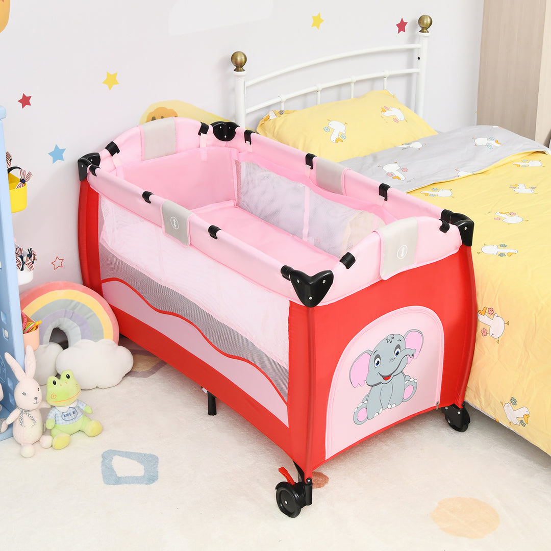 Pink Baby Crib Playpen Playard Pack Travel Infant Bed Foldable Image 2